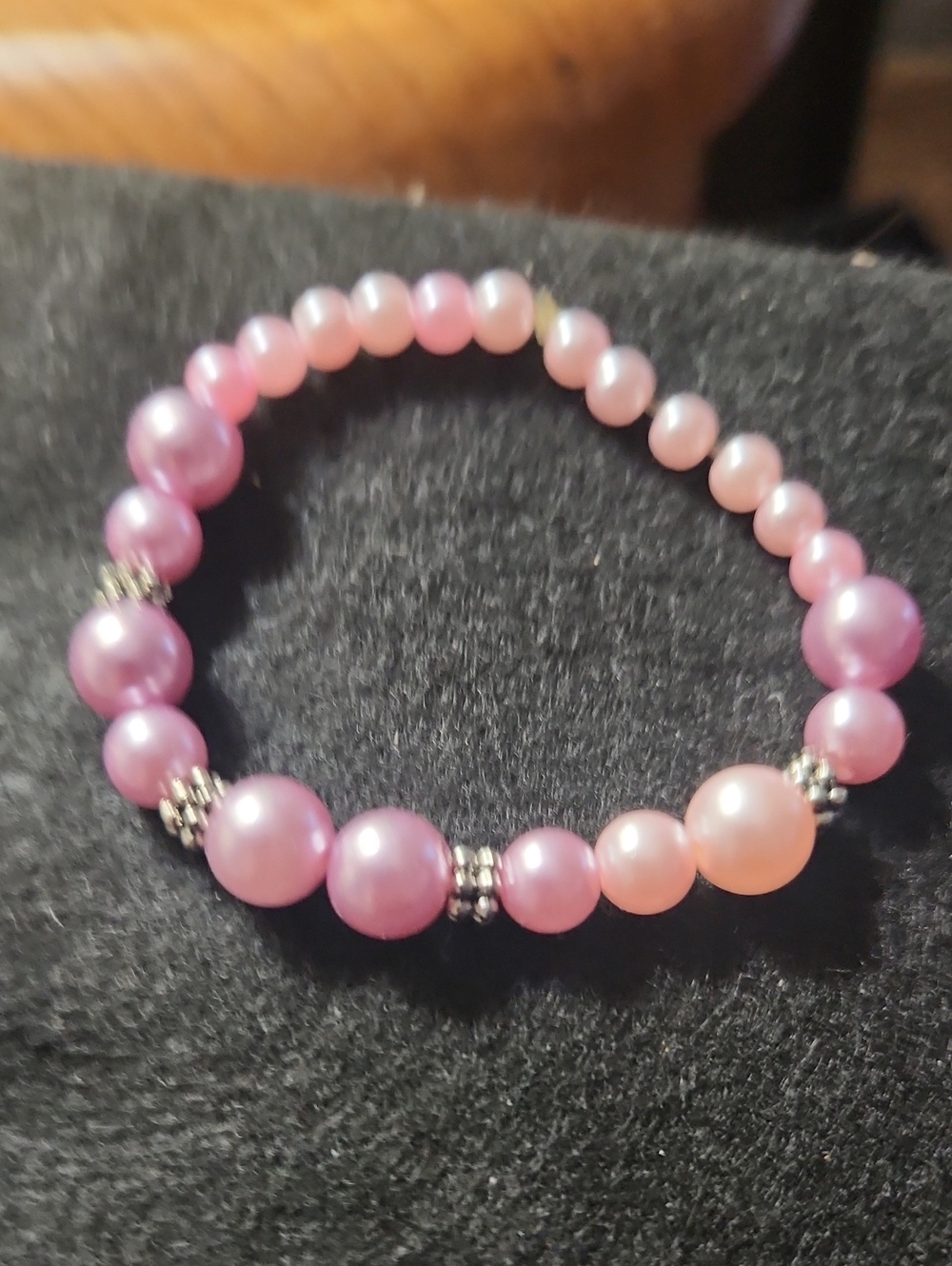 Hand Crafted Pink Pearl Beaded Stretch Bracelet